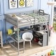 preview thumbnail 3 of 32, Full Size Loft Bed with Built-in L Shaped Desk & 3 Storage Shelves, Wooden Bedframe w/Storage Stairs & Full-Length Guardrail