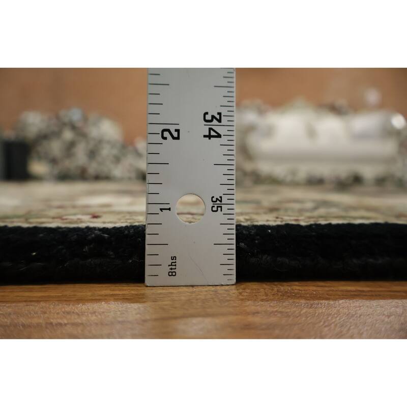 Hand Knotted Oriental 100% Wool Carpet Traditional All-Over Black Agra Area Rug - 9' 2'' X 6' 2''