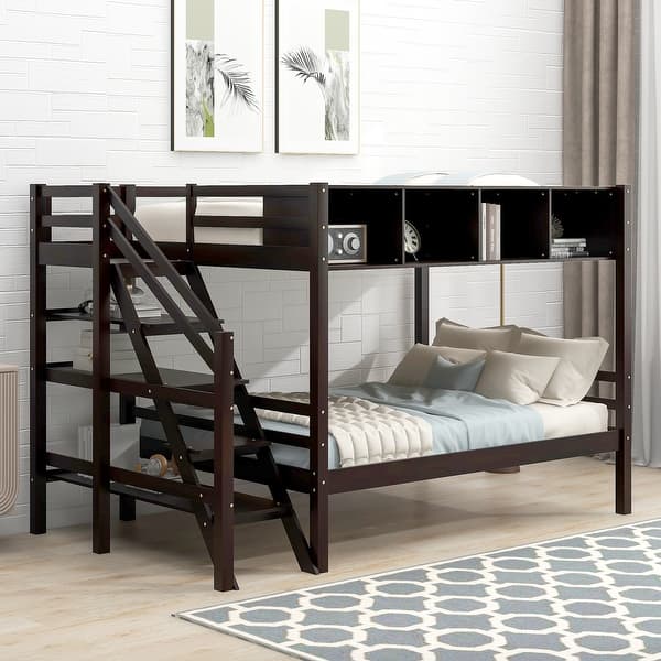 Twin Over Full Bunk Bed with Staircase and Builtin Storage