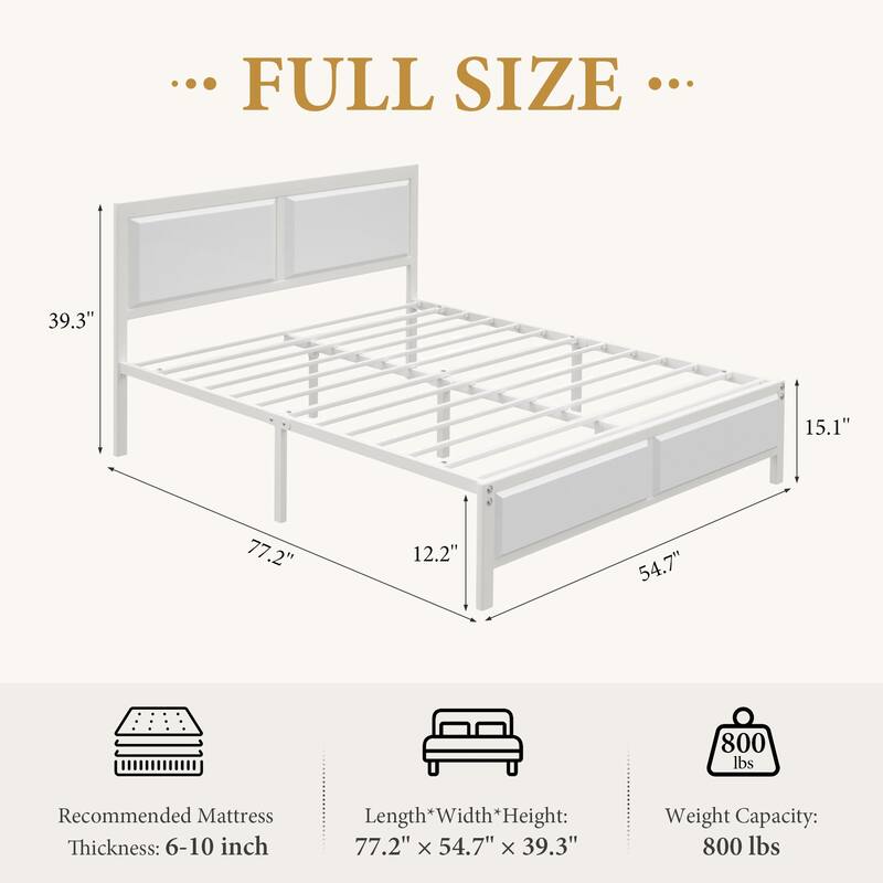 VECELO Platform Bed Frame with Wooden Headboard Heavy Duty Steel Slats Support No Box Spring Needed