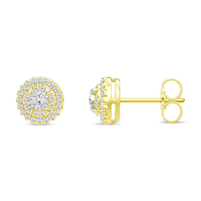 1/4ct TDW Diamond Halo Stud Earrings in 10K Yellow Gold for Women
