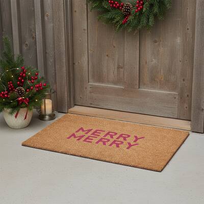 HomeRoots 24" X 36" Brown And Pink Christmas Outdoor Coir Door Mat - 24.00' X '36.00