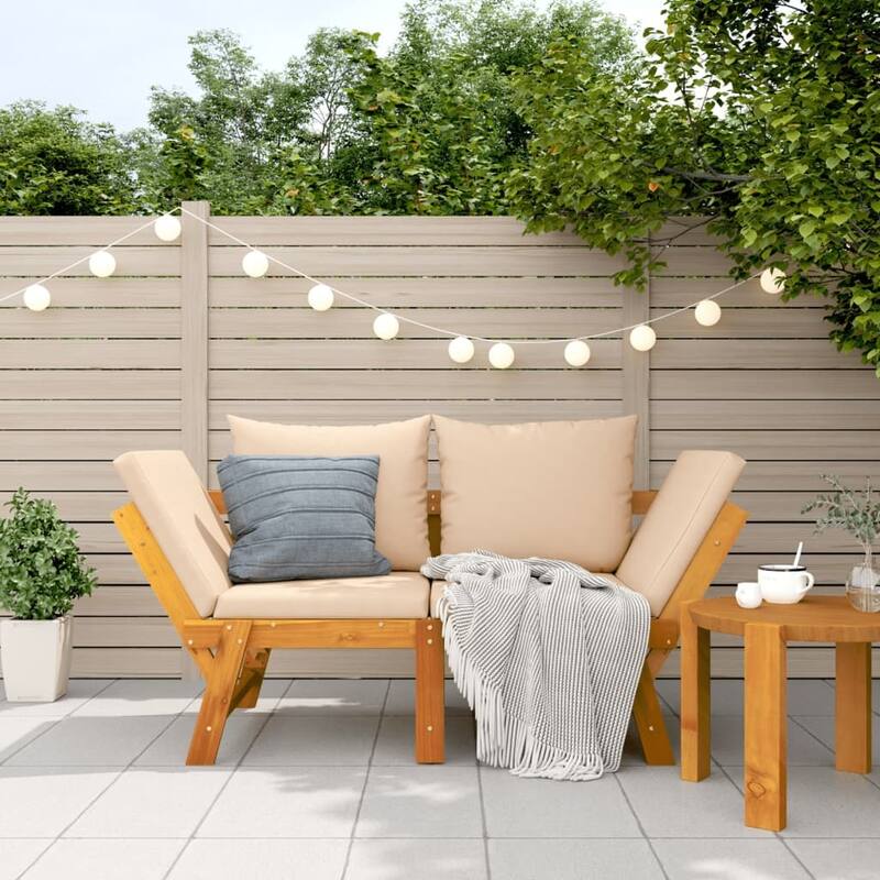 vidaXL Patio Bench with Cushions 2-in-1 Outdoor Seating Solid Wood Acacia - Beige