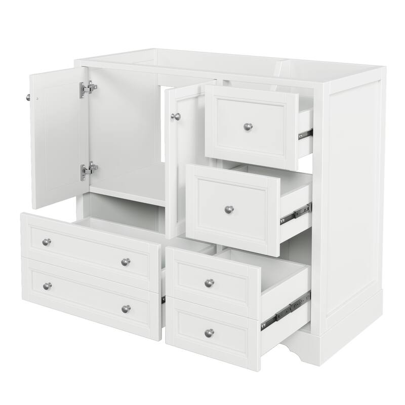 Roomfitters 36 Inch Bathroom Vanity without Sink, Solid Wood Freestanding Cabinet with 4 Drawers and Shelf