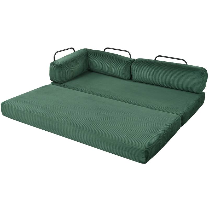 Roomfitters Modern L-Shaped Modular Sofa Bed, Corduroy Convertible Sleeper Sectional Couch with Industrial Metal Frame
