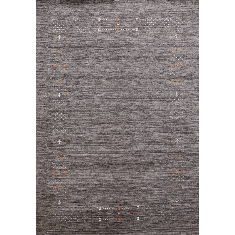 Hand Knotted Oriental 100% Wool Carpet Tribal Stripe Greys & Charcoal Gabbeh Area Rug - 7' 11'' X 5' 7''
