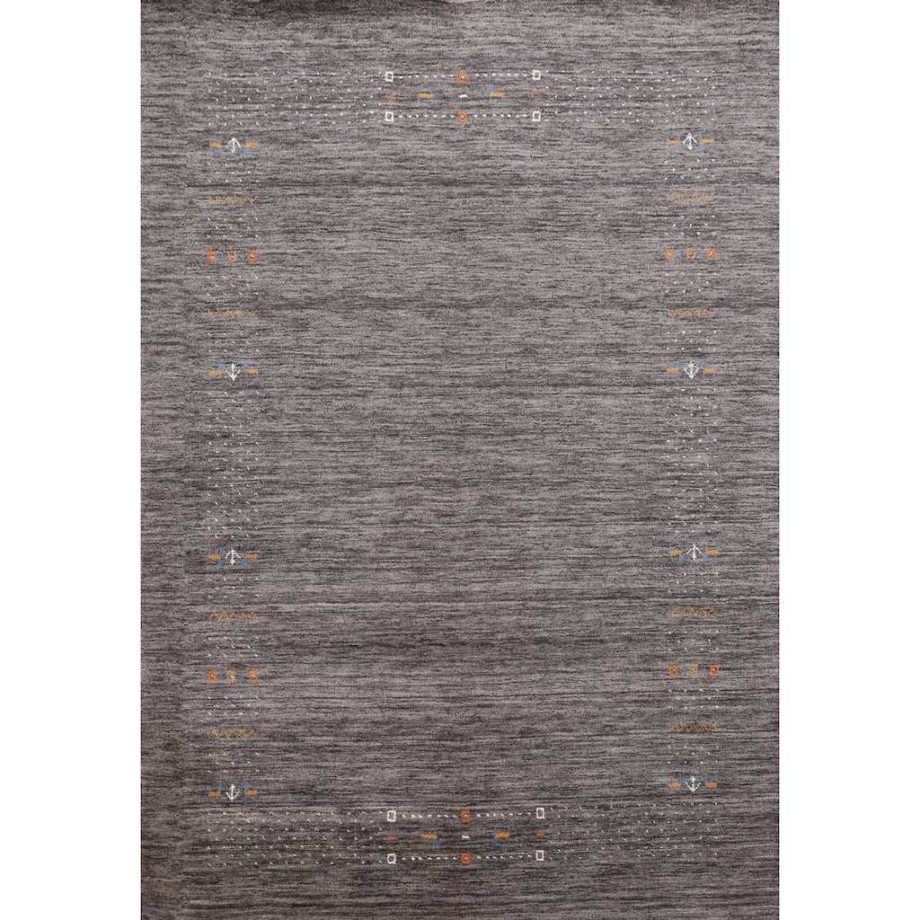 Hand Knotted Oriental 100% Wool Carpet Tribal Stripe Greys & Charcoal Gabbeh Area Rug - 7' 11'' X 5' 7''