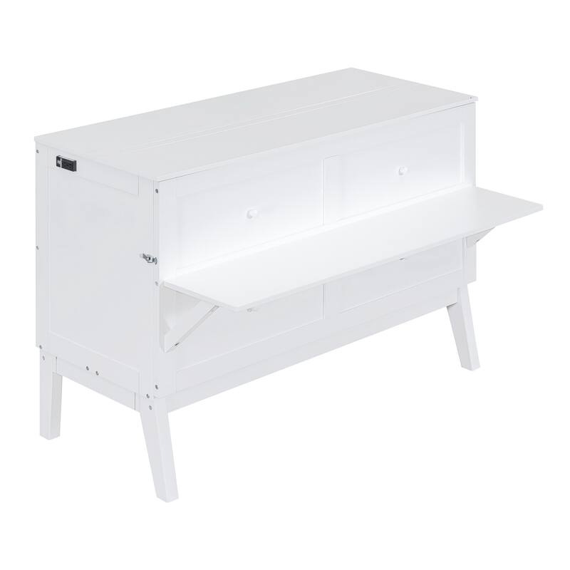Queen Wooden Murphy Bed with USB and Shelves