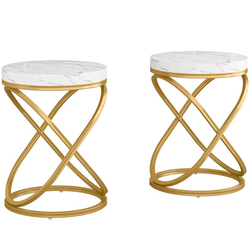 Modern Faux Marble End Table, Round Side Table, Sofa Nightstand Bedside for Living Room, Bedroom