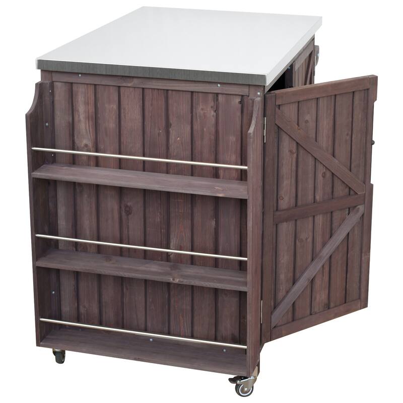 42.1" Outdoor Kitchen Island with Stainless Steel Top, Outdoor Grill Cart with Storage Cabinet and Adjustable Shelf