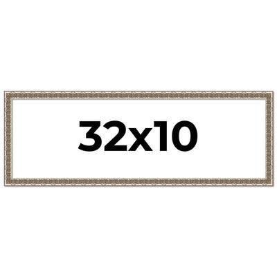 32x10 Frame Silver Versailles Ornate Solid Wood Picture Frame | 1 Inch