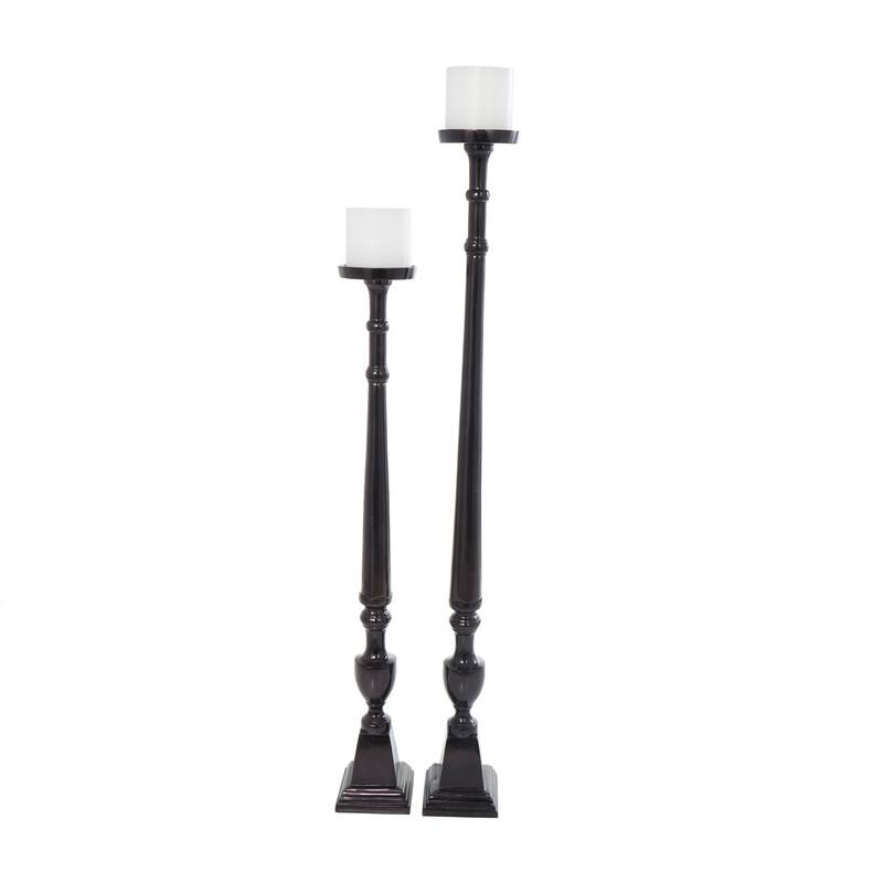 Aluminum Metal Tall Floor Candle Holder - Set of 2 Gold or Black - Roche River Decor