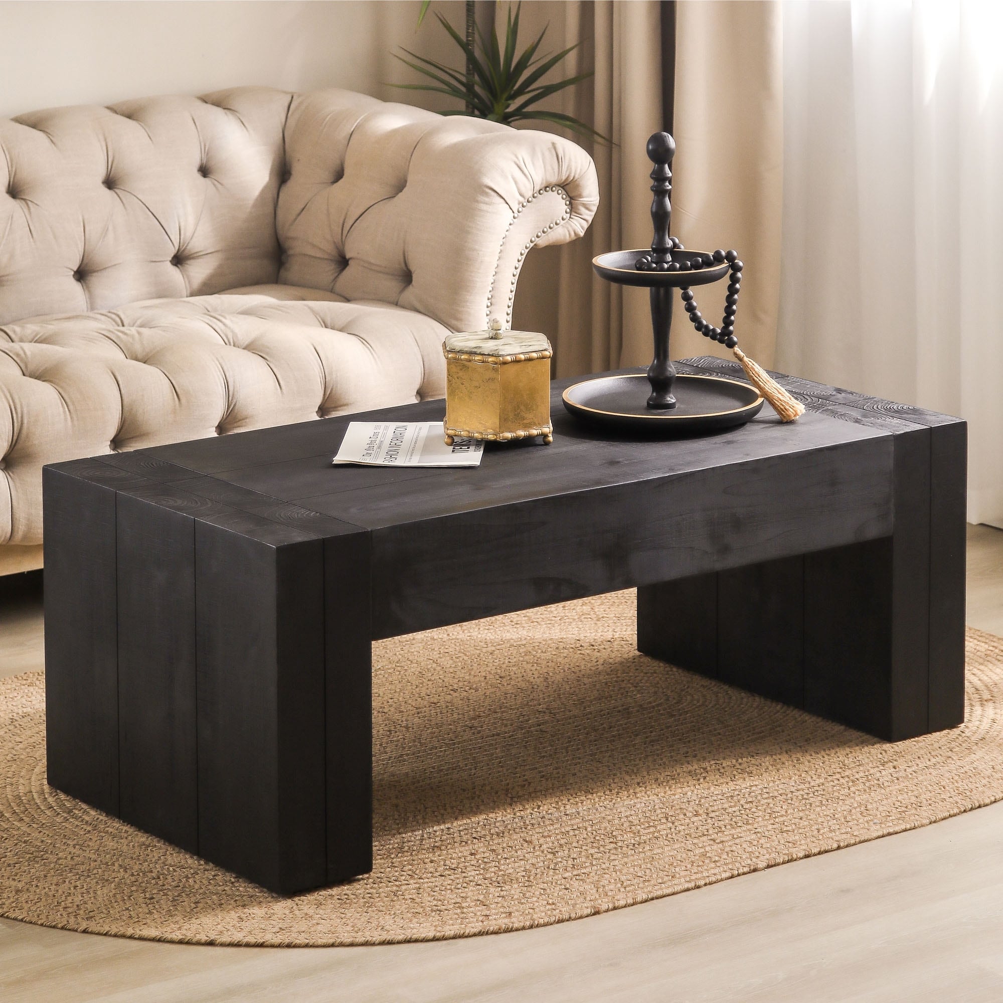 Contemporary Black Wood Coffee Table with Spacious Surface, Ideal for  Living Room or Lounge Area, image size:2000x2000