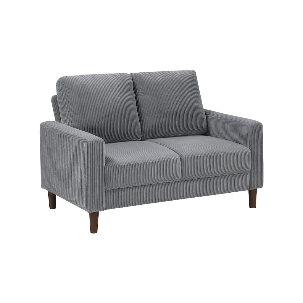 Cey Loveseat, Gray Corduroy Upholstery, Modern Style Brown Legs, 55 Inch