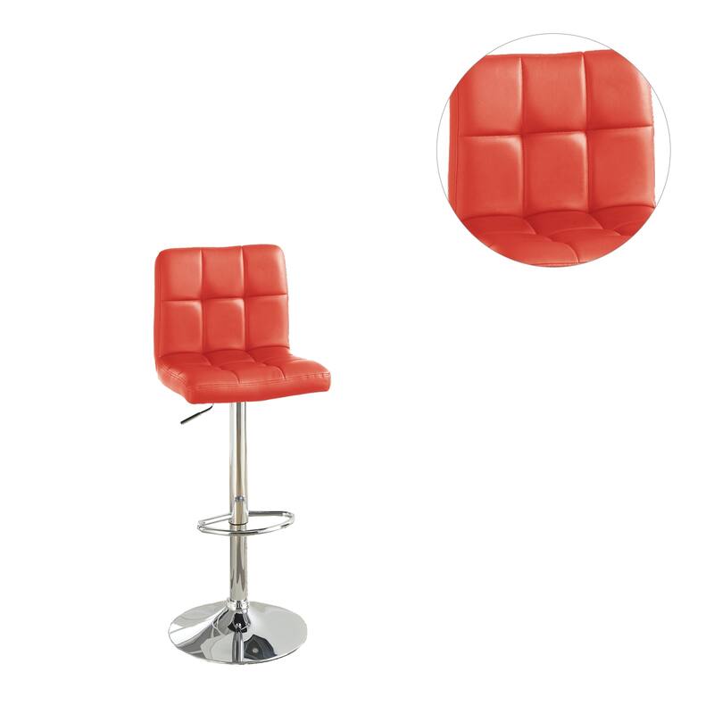 Set of 2 Faux Leather Barstool with Gas Lift in Red