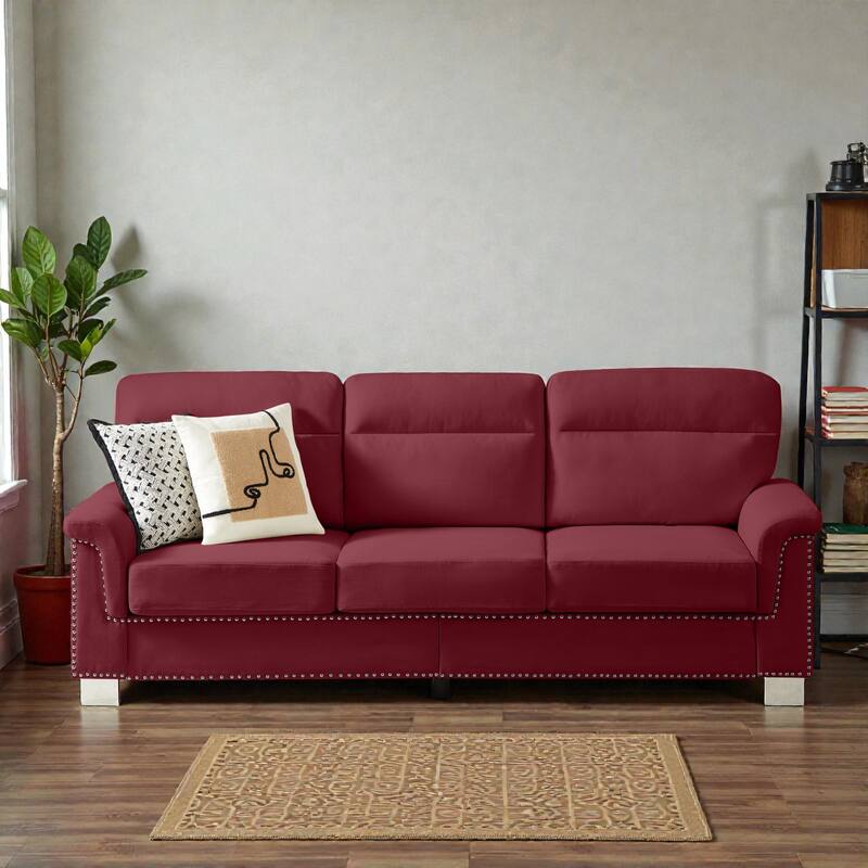 82 Inch Modern 3 Seater Sofa with Snowfleece Fabric, Compressed Upholstered Couch for Living Room Bedroom