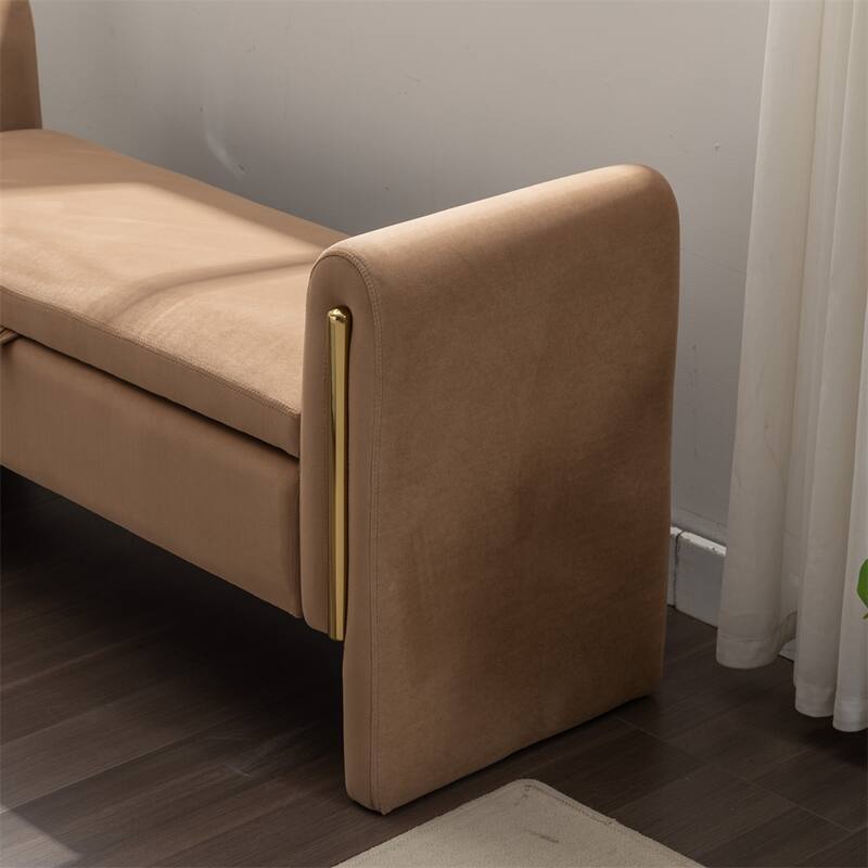 Storage Bench Bedroom Bench With Gold Metal Trim Strip For Living Room