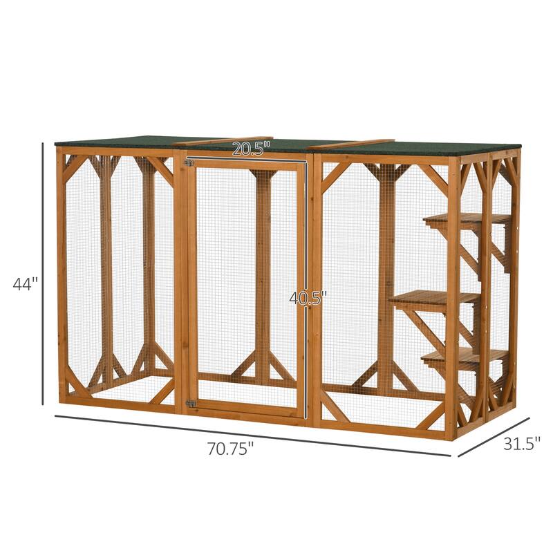 PawHut Outdoor Cat House, Catio Wooden Feral Cat Shelter, Large Enter Door, Weather Protection Asphalt Roof - Orange