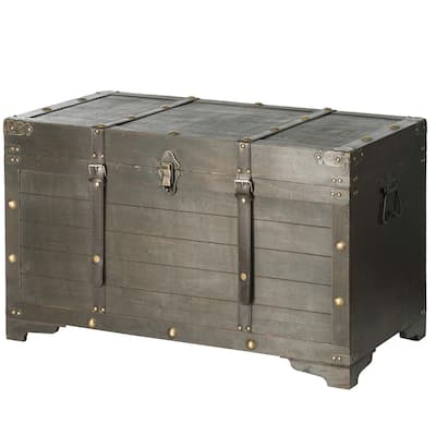 Brown Large Wooden Storage Trunk with Lockable Latch