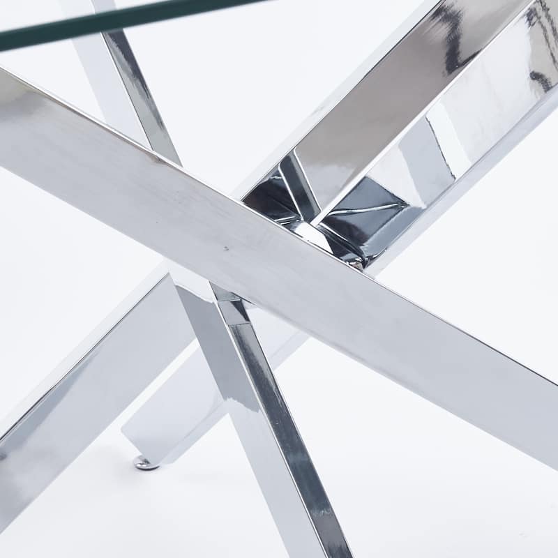 Chrome Dining Table with cross metal leg and glass,Modern Space Saving Kitchen Table for Living Room,120x120x75cm square glass