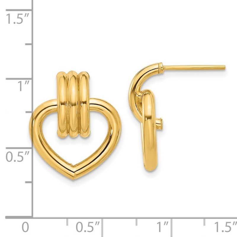 Curata 14k Yellow Gold Polished 20.2x17.1mm Love Heart Post Earrings