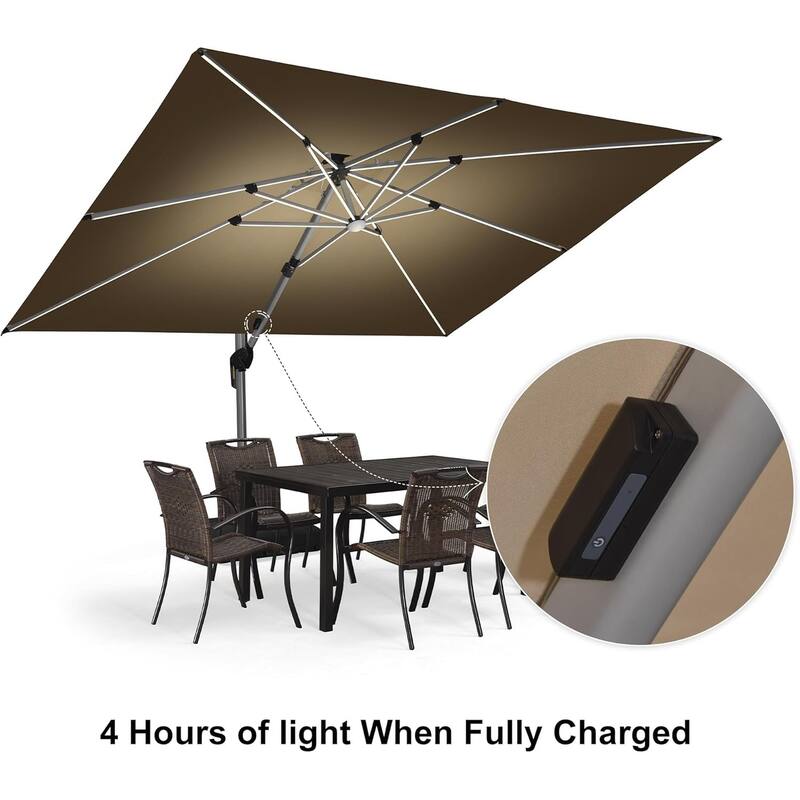 PURPLE LEAF 9/10/11 ft Square 09x12 ft Rectangle Double Top LED Patio Cantilever Umbrella with Base - 09x12ft Beige