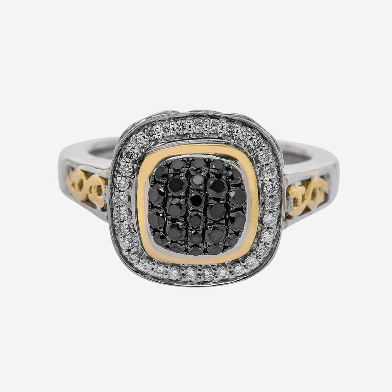 Charles Krypell Sterling Silver and 18K Yellow Gold, Black Diamond and White Diamond Band Ring Sz. 6.75