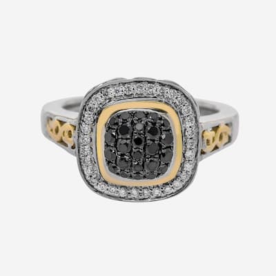 Charles Krypell Sterling Silver and 18K Yellow Gold, Black Diamond and White Diamond Band Ring Sz. 6.75