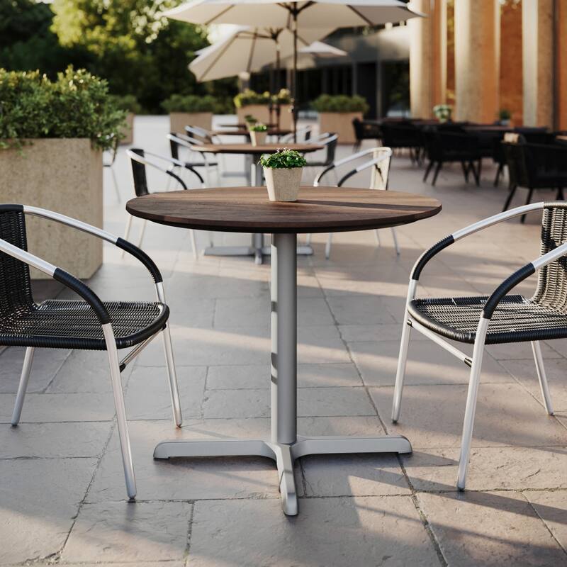 Commercial All-Weather HPL Tabletop with Crisscross Base - 36"W x 36"D x 31"H