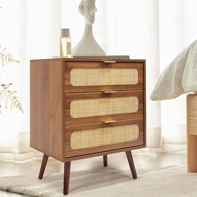 3-Drawer Wood Storage Nightstand