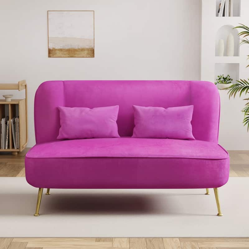 Two Pillows Velvet Upholstered Metal Loveseat - Pink Velvet