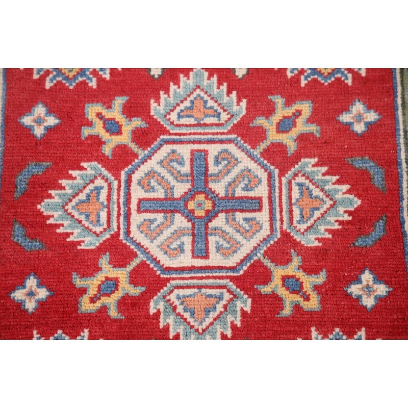 Geometric Kazak Runner Rug Handmade Oriental Wool Carpet - 2'8" x 7'9"