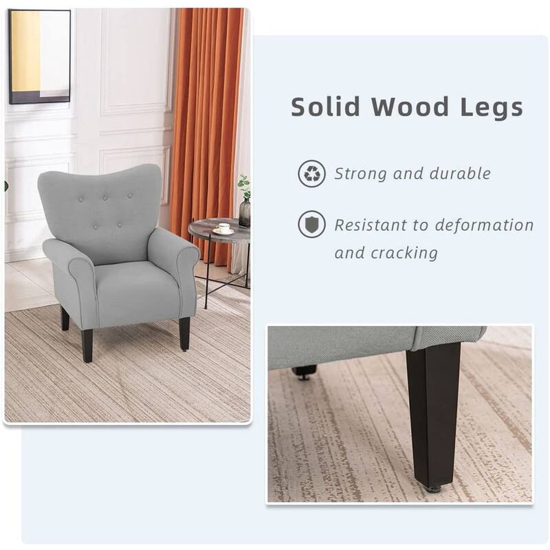 Erommy Wing back Arm Chair, Upholstered Fabric High Back Chair with Wood Legs