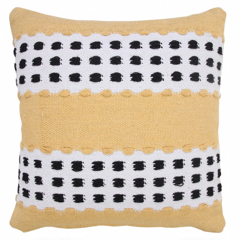 HomeRoots 20" X 20" Yellow Black And White 100% Cotton Striped Zippered Pillow