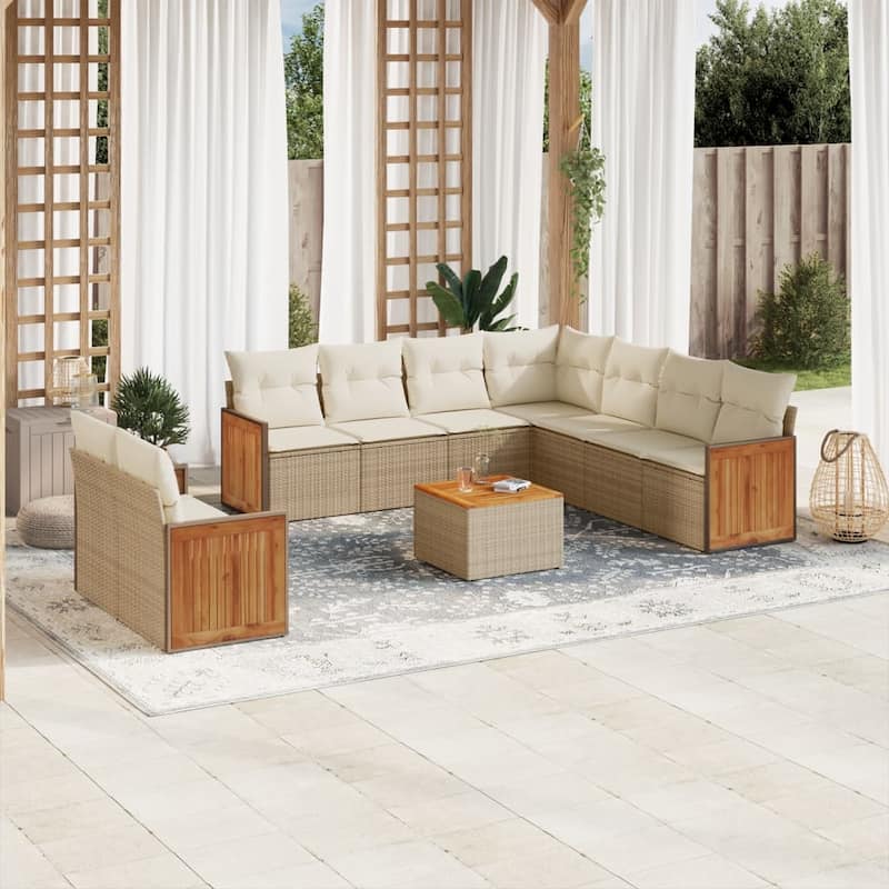 vidaXL Patio Sofa Set with Cushions Outdoor Conversation Furniture Poly Rattan - Beige and Cream-With table - 21.7 x 21.7 x 14.6