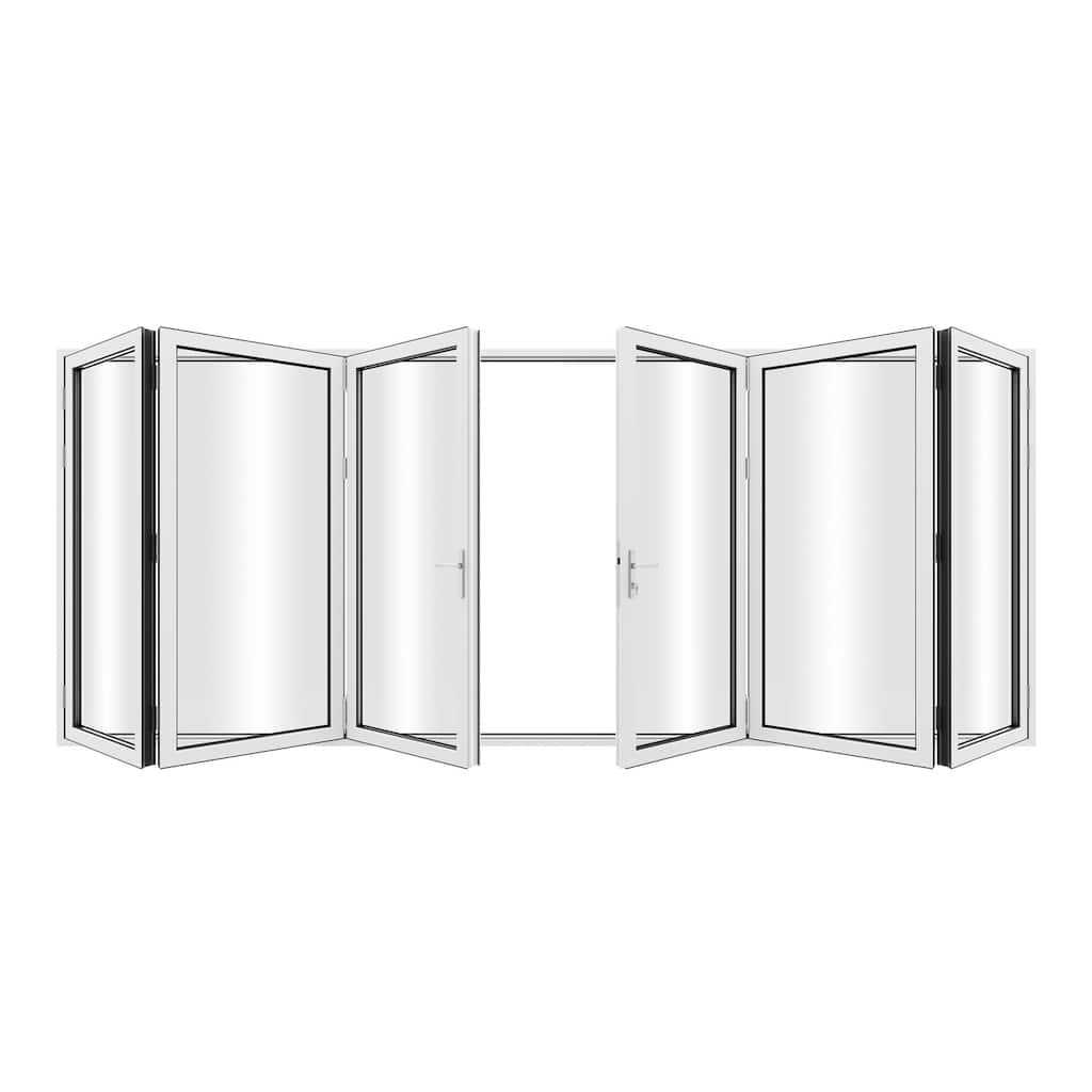 KaMic 192"×80" 6 Panels Aluminum Folding Door In White,Folded Out From Dual Open Model #:FD6PWH19280-DO