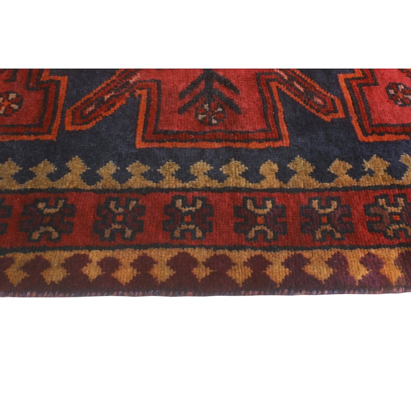 Fine Vintage Distressed Annetta Red/Navy Runner - 3'6" x 12'6"