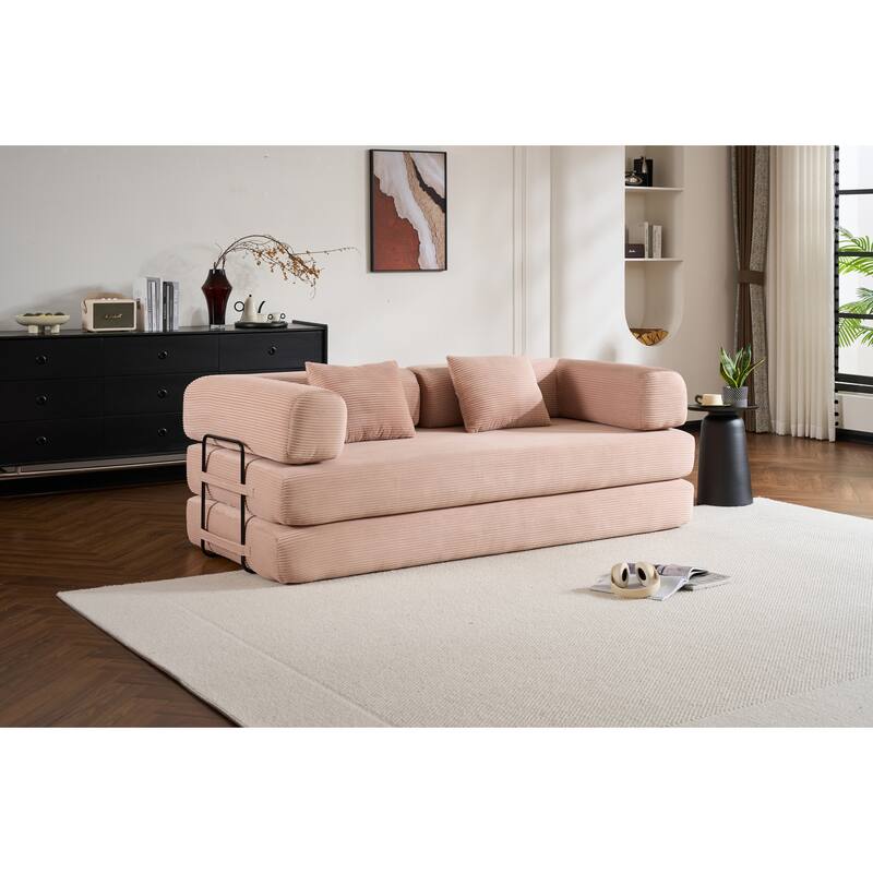 Convertible Sleeper Sofa Bed with Pillow, Modern Corduroy Folding Mattress Couch, Floor Sofa Lounge for Compact Spaces