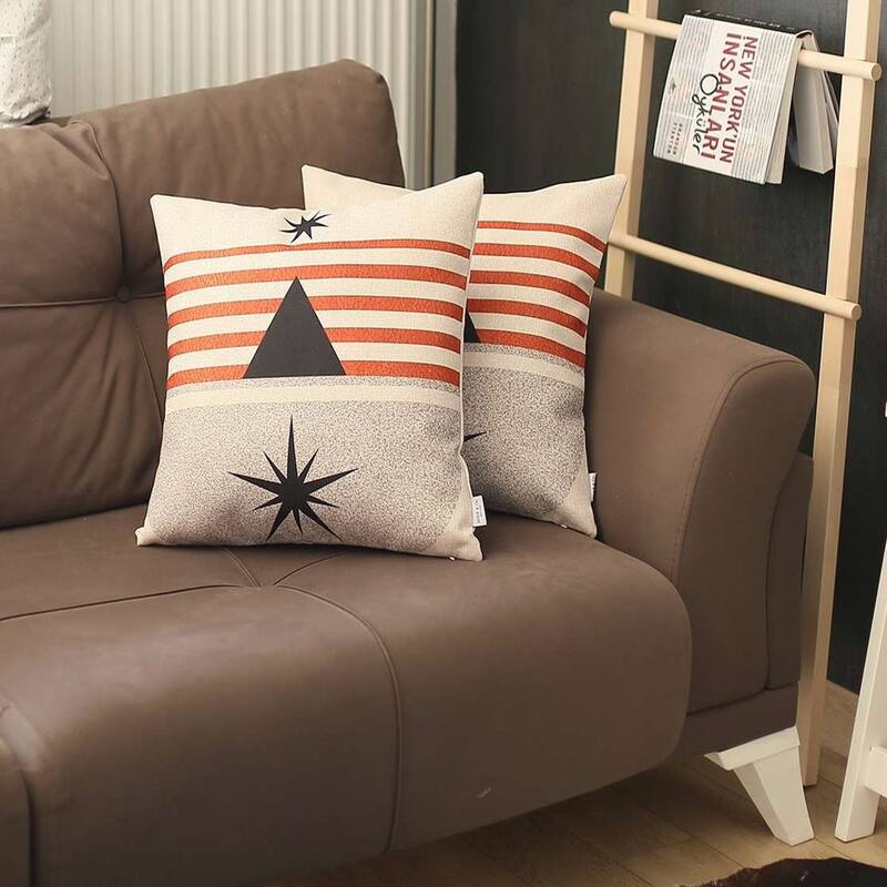 HomeRoots Set Of Two 18" X 18" Gray Black White And Red Abstract Zippered Handmade Polyester Throw Pillow