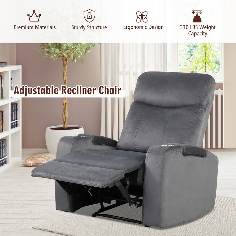 Costway Recliner Chair Single Sofa Lounger with Arm Storage & Cup