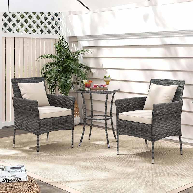 3PCS Patio Furniture Set Wicker Conversation Bistro Set w/Side Table
