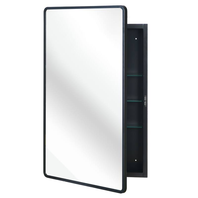 Metal Framed Mirror Cabinet with Adjustable Shelves, Wall-Mounted or Recessed Design, Rust-Resistant