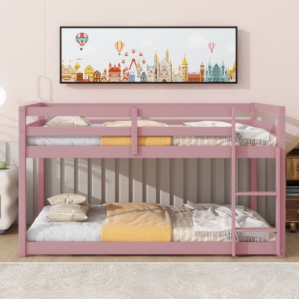 slide 2 of 7, Twin over Twin Floor Bunk Bed, Pink Pink