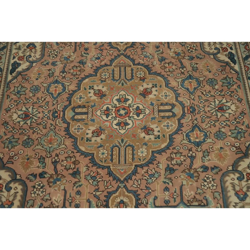 Hand Knotted Oriental 100% Wool Carpet Traditional Floral Pink Tabriz Area Rug - 6' 6'' X 4' 10''
