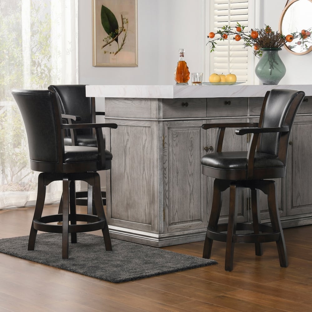 Williams Swivel Upholstered Bar Stool - Counter or Bar Height - 27 or 31 Inch - Solid Oak Wood Frame - Minimal Assembly