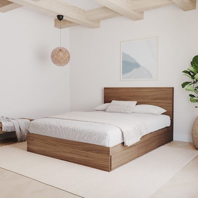 Nexera Storage Bed with Headboard, Walnut