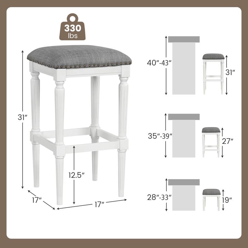 Gymax 4PCS Upholstered 3-Height Bar Stool Versatile Kitchen Dining