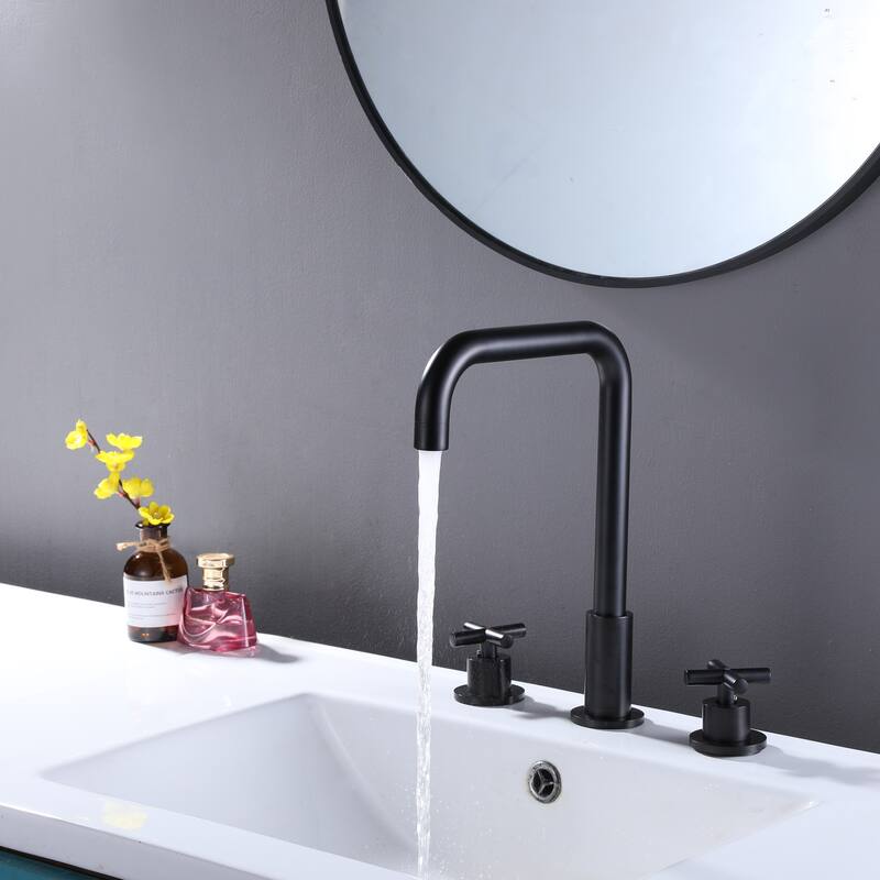 Modern 2 Handles Bathroom Sink Faucet Widespread in Matte Black