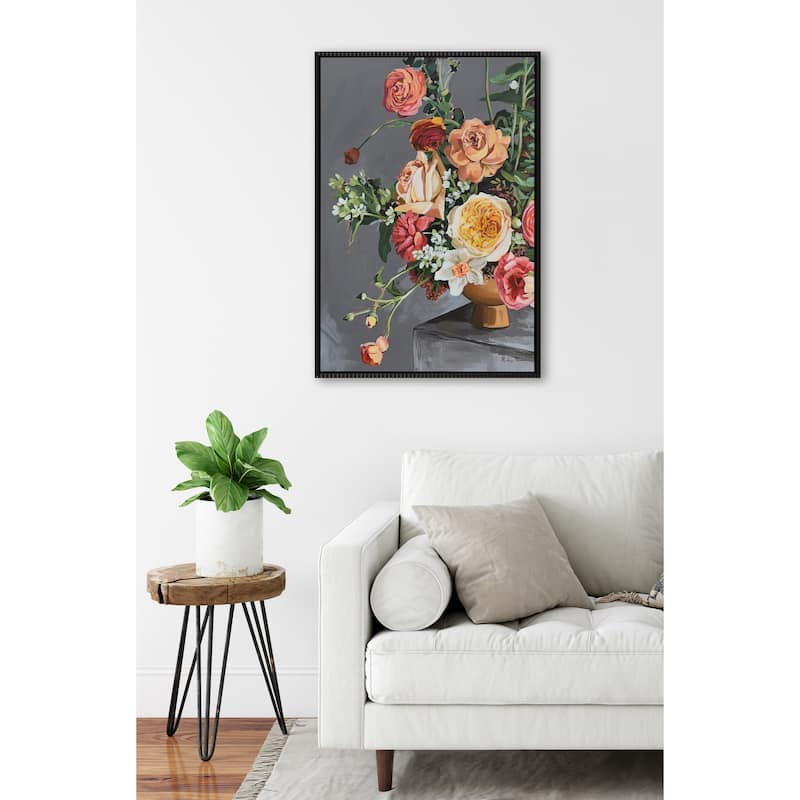 Kate and Laurel Sylvie Beaded Floral Emergence Framed Canvas by Mackenzie Nelson
