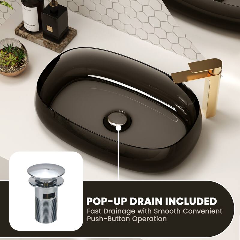 Transparent Resin Vessel Bathroom Sink Included Pop-up Drain and Drain Hose, Modern Above Counter Wash Basin with Center Drain